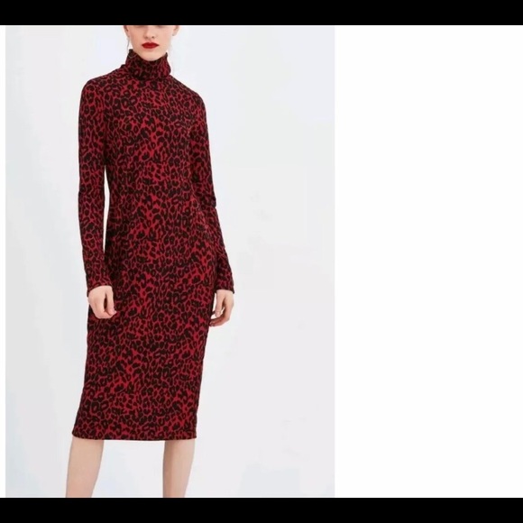 zara red animal print dress